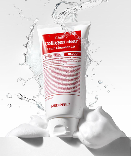 [OliveYoung] Sữa Rửa Mặt Làm Sạch Sâu & Hỗ Trợ Chăm Sóc Lỗ Chân Lông MEDI-PEEL Red Lacto Collagen Clear Foam Cleanser 2.0 Phiên Bản Dung Tích Lớn 300ml – Tặng Kèm Mút Rửa Mặt (Deep Cleansing Sponge)
